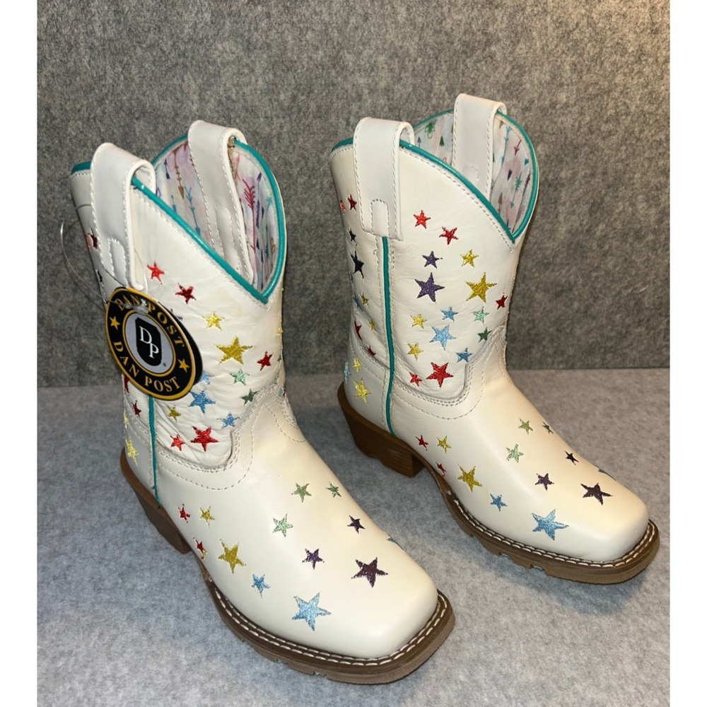 Dan Post Starlett Girls Size 10 White Leather Cowgirl Boots DPC4005 NIB